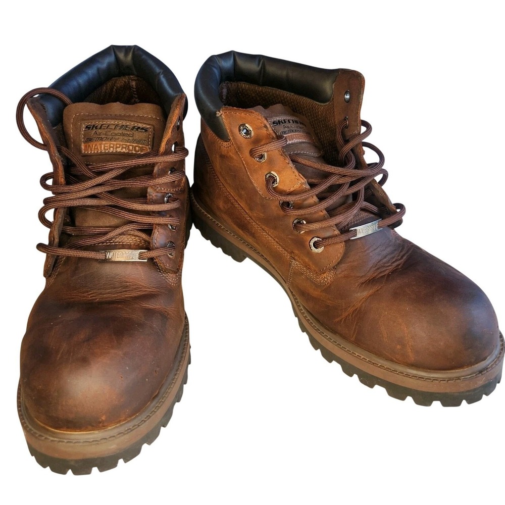 SKECHERS Sergeants-Verdict Work Boot Mens 13‎ Memory Foam Oiled Brown Waterproof